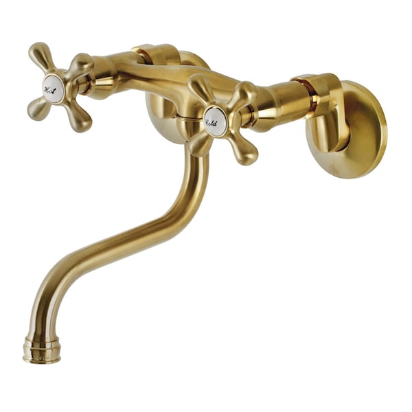 KS216SB Kingston Two Handle Wall Mount Bathroom Faucet, Brushed Brass